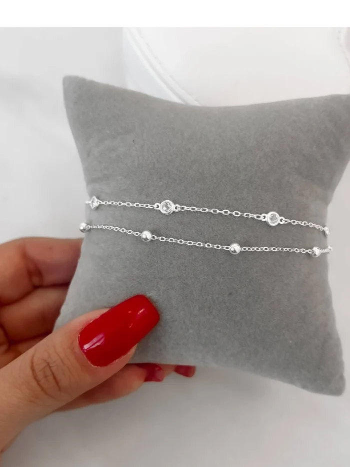 Pulseira dupla (bolas e zircônias)